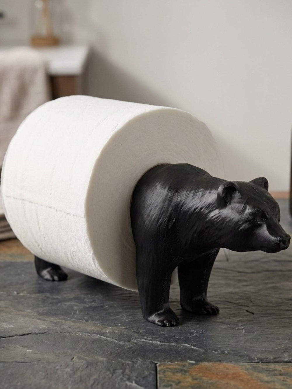 Hand Crafted Black Bear Toilet Paper Stand